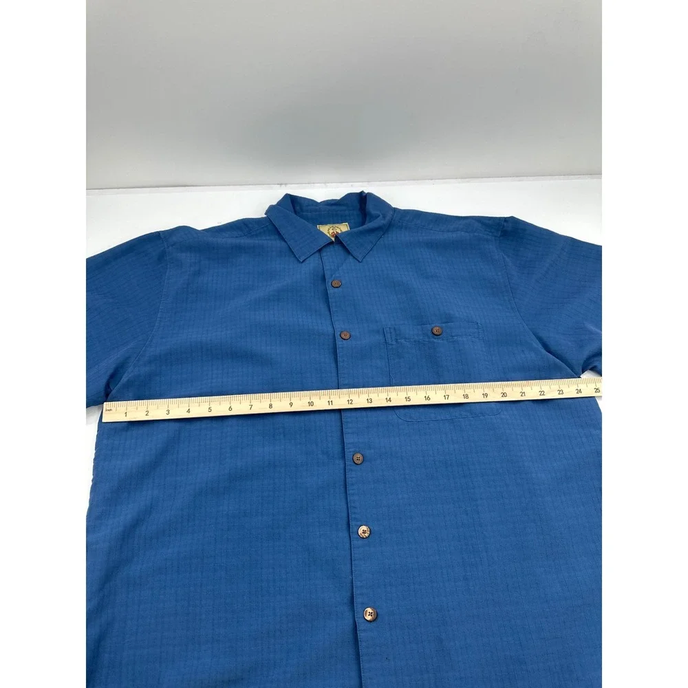 Joe Marlin Mens Blue Textured Short Sleeve Button Down Camp Shirt Size XL